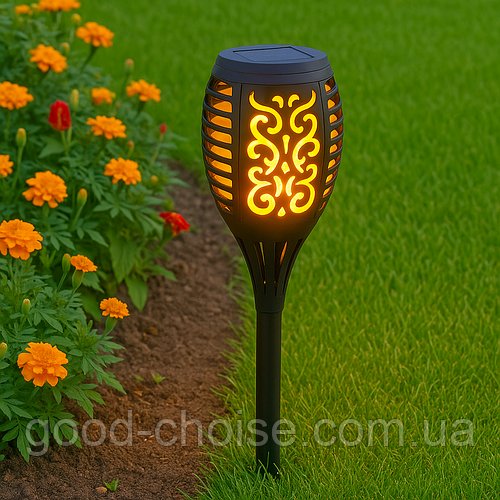 Садовий ліхтар на сонячній батареї 52см, 96LED, Solar flame / Декоративний світильник з ефектом полум'я
