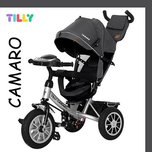 Велосипед триколісний з батьківською ручкою TILLY Camaro T-362/2 Темно-сірий | Велосипед-коляска