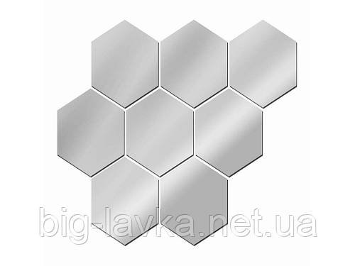 3D Шестигранная дзеркальна наклейка на стіну 80x70x50 мм - 12 шт  Срібло