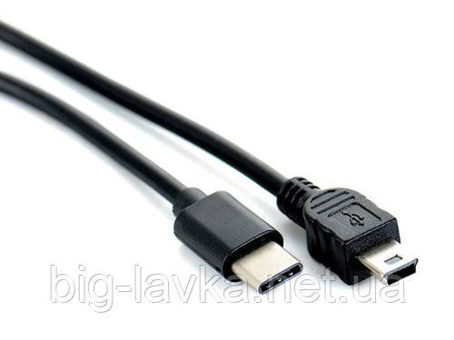 Кабель перехідник з USB Type C на Mini USB 30 см  Чорний