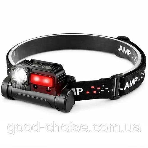 Налобний ліхтар з датчиком руху, BL123 COB, з USB / Сенсорний акумуляторний ліхтарик з червоним світлом