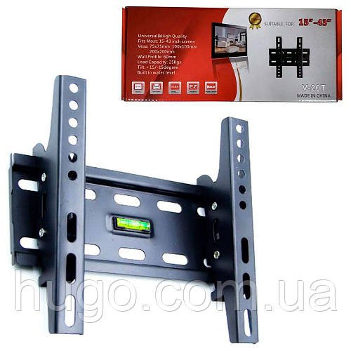 Кріплення на стіну для ТВ 15-43 дюймів, до 25 кг V20T / Похилий кронштейн для телевізора
