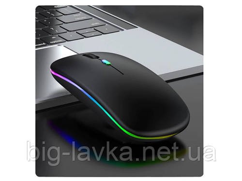 Бездротова безшумна миша зі світлодіодним RGB підсвічуванням Bluetooth + 2.4 ГГц  Чорний