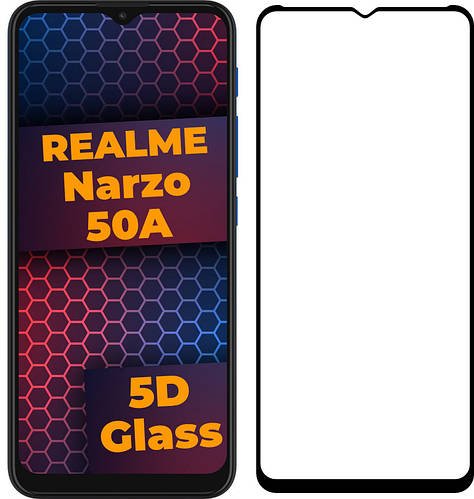 5D скло Realme Narzo 50A (Захисне Full Glue) Black