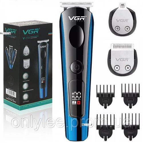 Бездротовий акумуляторний тример з LED-дисплеєм VGR V-259 машинка для стриження волосся й бороди з насадками
