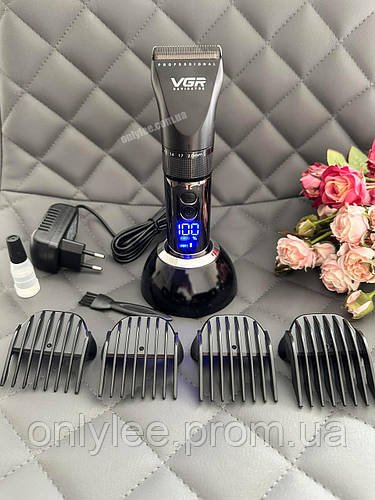 Бездротовий акумуляторний тример на підставці VGR V-049 машинка для стриження волосся й бороди з насадками