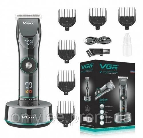 Бездротовий акумуляторний тример на підставці VGR V-256 машинка для стриження волосся й бороди з насадками