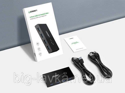 Комутатор KVM Ugreen USB 3.0 Switch Box (4 в 2)  Чорний