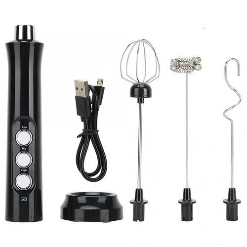 Електричний спінювач молока Milk Frother 3 в 1 капучинатор із зарядною базою Чорний