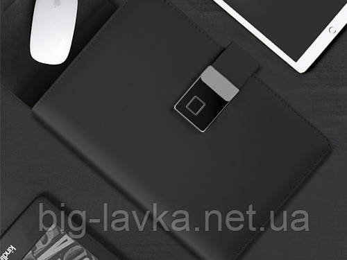 Смарт блокнот з відбитком пальця Lockbook FL шкіряний з ручкою  Чорний