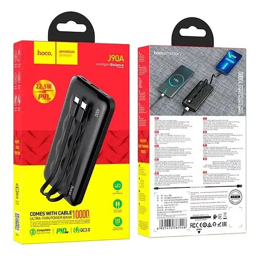 Павер банк Power Bank LED-індикатор Hoco J90A 10000 mAh мАг 22,5 W ват 1 lighting 1 type-c 1 USB QC 3,0 PD 22 W