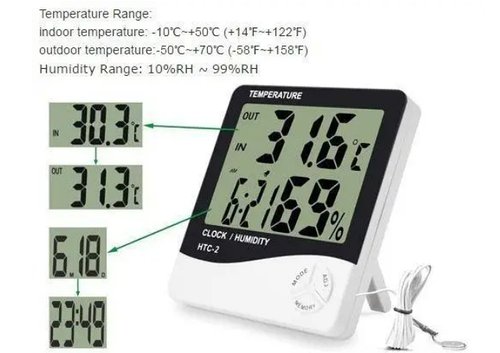 Термометр HTC-2 з виносним датчиком, вимірювання температури від -50 до +70°C, вологості від 10% до 99%