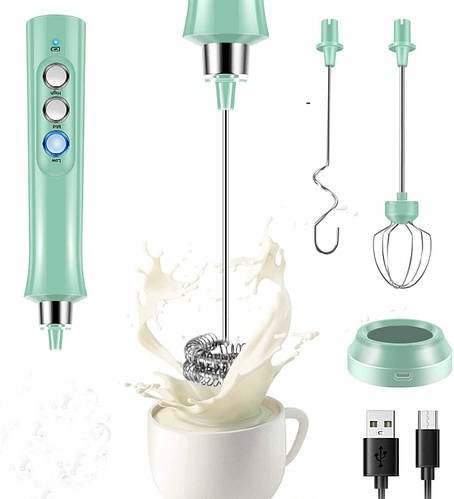 Електричний спінювач молока Milk Frother 3 в 1 капучинатор із зарядною базою Оливковий