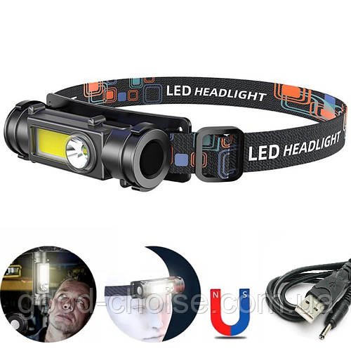 Акумуляторний ліхтар налобний 2в1 BL 211, з USB / Ліхтарик з магнітом / LED Ліхтар ручний