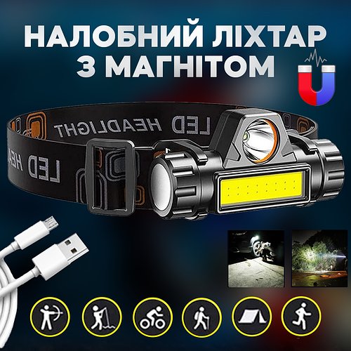 Налобний ліхтар акумуляторний Bailong RJ-8101 XPE+COB