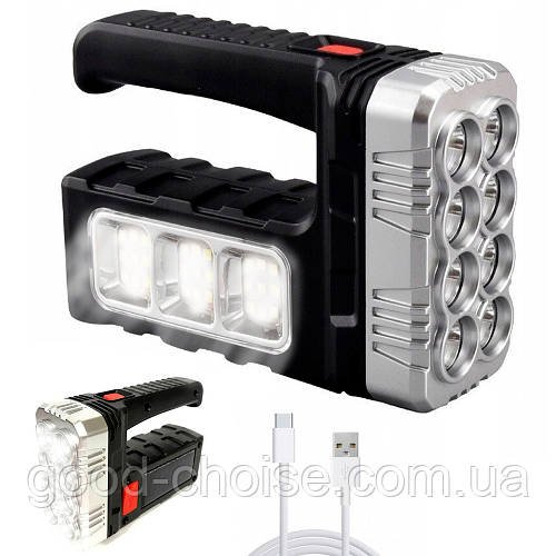 Ручний ліхтар з повербанком 2в1 BL 7702A, з USB / Акумуляторний ліхтар на сонячній батареї / Прожектор