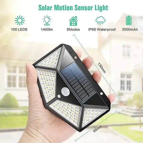 Вуличний настінний світильник із датчиком руху 100LED/CL-100 кут кут акумулятор 600мАг 3 режими 7317