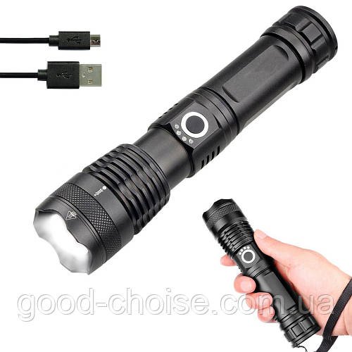 Ручний ліхтар акумуляторний BL X71 P90, з USB / Тактичний ліхтарик світлодіодний / Потужний ліхтар із зумом