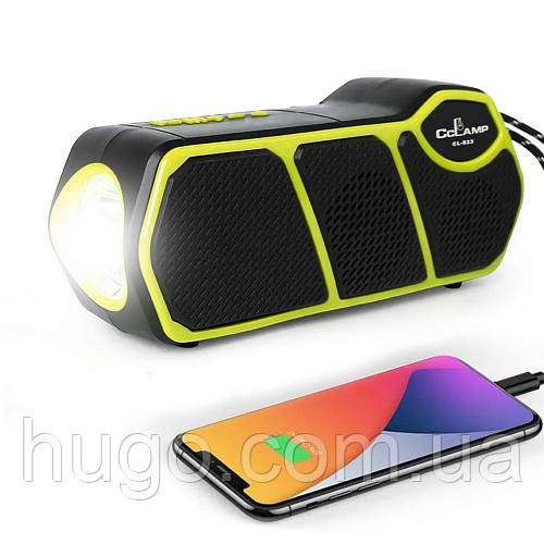 Радіо з ліхтариком та сонячною панеллю CL-823 МР3-плеєром, Bluetooth, PowerBank, Зелений / Радіоприймач FM