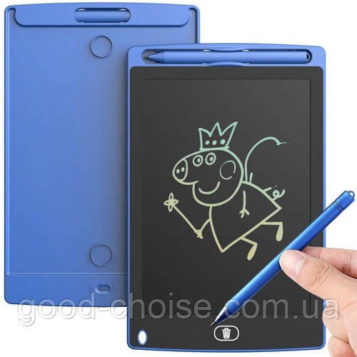 Графічний LCD планшет для малювання 8,5" Dex, на батарейках, Синій / Дитячий планшет для малювання