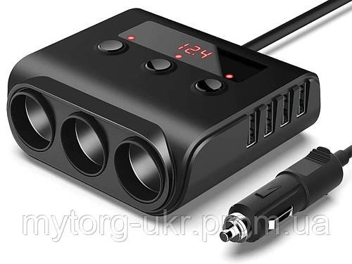 Автомобільний зарядний пристрій 8.5A 4 USB порту трійник адаптер прикурювача 120 Вт 12 В 24 В  Чорний