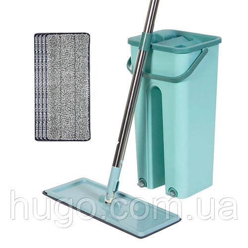 Швабра з віджимом та відро 3,5л + 2 насадки, Scratch Cleaning, Бірюзовий / Набір для прибирання / Швабра ледарка