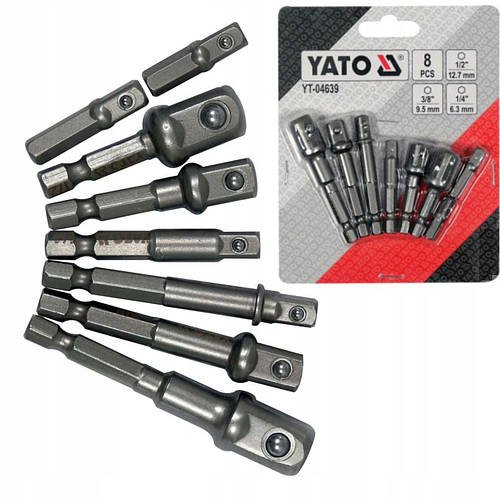 Перехідники та Адаптери 1/4", 3/8", 1/2" Набір 8 шт YATO (YT-04639)