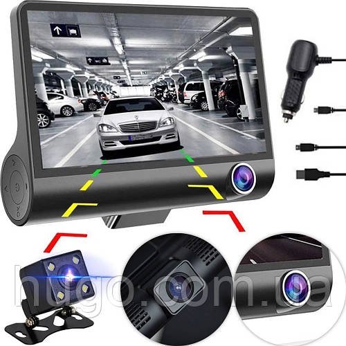 Автомобільний відеореєстратор 4", 3 камери, Full HD, SD319/z233D / Відеореєстратор для автомобіля