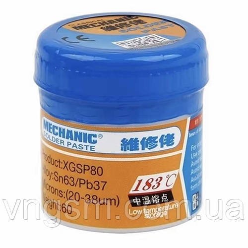 Паяльна паста BGA Mechanic XGSP80 / Sn 63%, Pb 37% / 183°C / 60 г