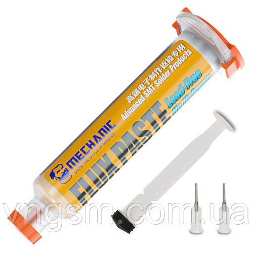Флюс-паста MECHANIC UV10 в шприці / без вмісту галогенів / з дозатором і штовхачем / 10cc