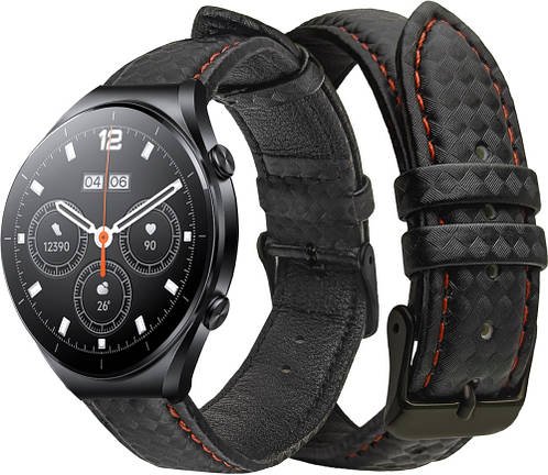 Шкіряний ремінець Carbon для Xiaomi Watch S1 (Active) Black Red