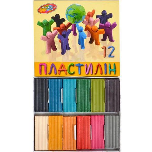 Пластилін на восковій основі 12 кольорів вага 215 г Колорит в упаковці 2 шт