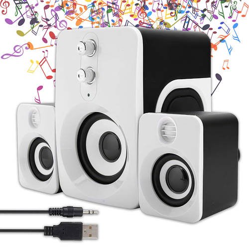Комп'ютерні колонки 2.1 з сабвуфером і живленням від USB  FT-10 Біло-чорні