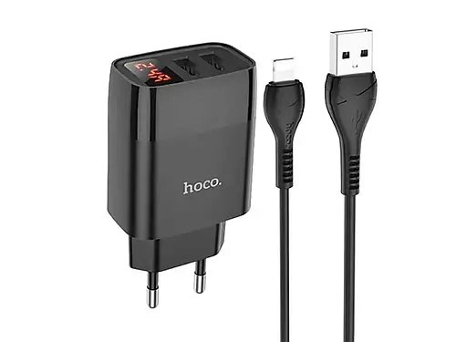 Зарядний пристрій 220В USBx2 з кабелем USB - Lightning Hoco C86A Illustrious