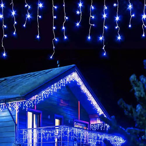 Вулична світлодіодна гірлянда Дощ 10 метрів на 200LED лапок колір свічення Синій на білому дроті
