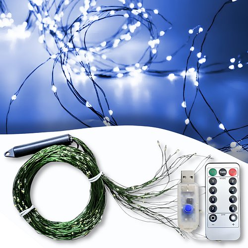 USB Гірлянда "Кінський хвіст" 2 метри 20 ниток 400 LED 8 режимів світіння Біле світло