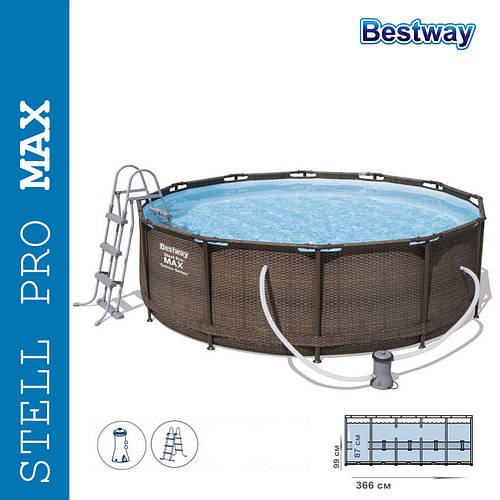 Каркасний круглий басейн Bestway 56709 (366 x 100 см, 9150 л, сходи, фільтр) Ротанг