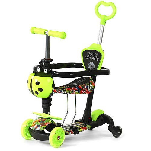 Самокат дитячий 5в1 з сидінням та батьківською ручкою Best Scooter (додаткові коліщатка) LS-63098 Салатовий