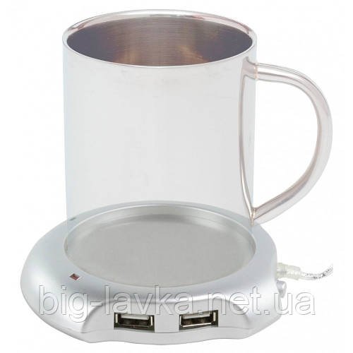 Підставка USB для підігріву чашки з USB портами  Сірий