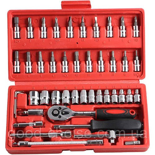 Набір інструментів 46 предметів у кейсі TOOL SET / Набір головок з тріскачкою для авто / Набір ключів