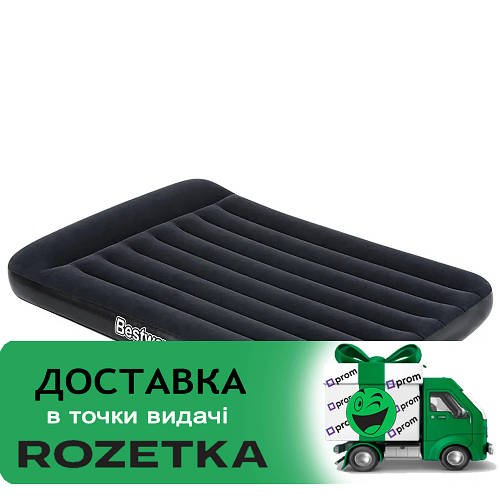 Надувний матрац велюр Bestway (підголовник, вбудований насос 220V, 191-137-22 см) 67462 Чорний