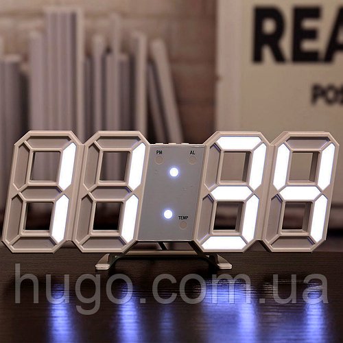 Електронні настільні LED-годинники з будильником та термометром LY-1089, Білі цифри / Настінні годинники з підсвічуванням
