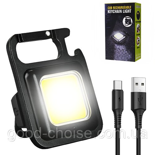 Ліхтарик брелок акумуляторний LED COB, 500 mAh c карабіном та магнітом / Міні світлодіодний ліхтар