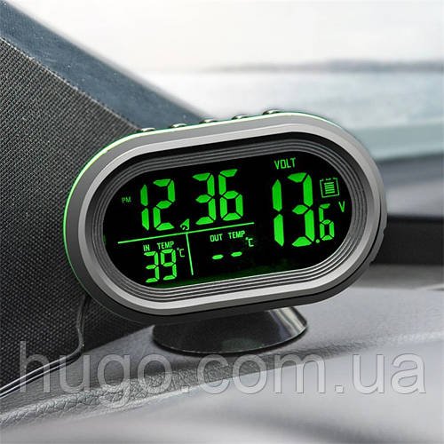 Автомобільний годинник з термометром і вольтметром VST 7009V, Зелені / Цифровий автомобільний термометр