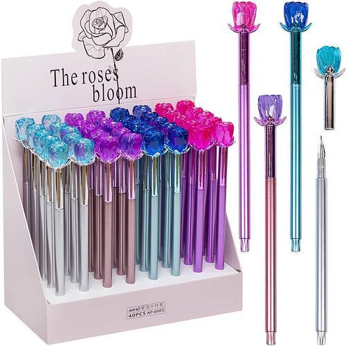 Гелева ручка з декоративною трояндою синя 6001 в упаковці 40 шт