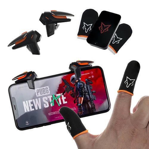 Геймерський комплект для гри на телефоні тригери R15 напальчники Sarafox V1 + металевий бокс PUBG Standoff