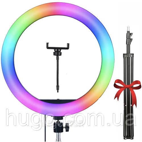 Кільцева RGB лампа 36 см, MJ36, з кріпленням для телефону + Штатив розкладний 0,66-2 м / Селфі лампа