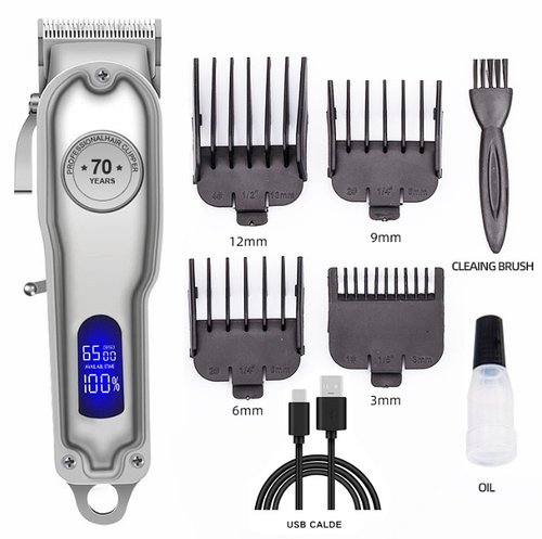 Професійна машинка для стрижки волосся SH-08 Silver з дисплеєм бездротова металева