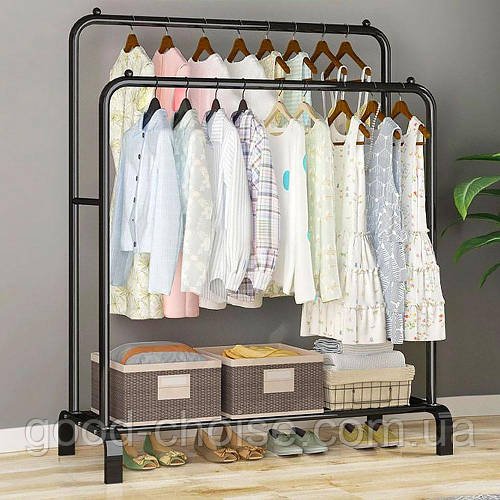 Подвійна стійка вішалка для одягу 150х110х54 см, до 30 кг, Double floor Hanger / Вішалка підлогова з полицею