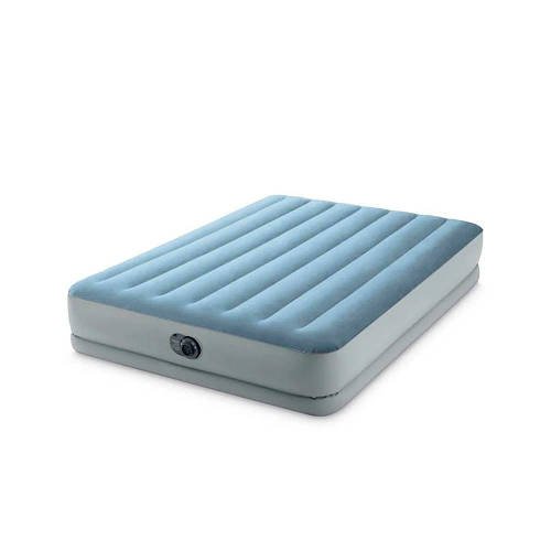 Двоспальне велюрова надувне ліжко Intex 64159 з насосом та USB 203х152х36 см Блакитний